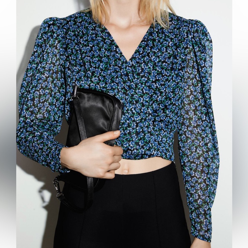 ZARA Flora Printed Side Button Top XS
